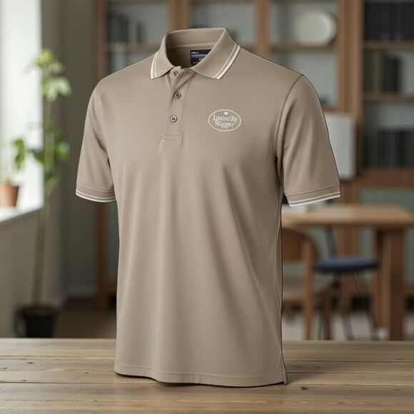 125 Louisville Slugger Men's Beige Polo Shirt Short Sleeve Embroidered Logo Lrg - Picture 4 of 7